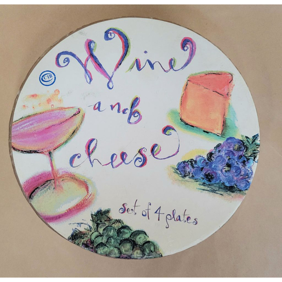 Rosanna Studio Wine & Cheese Plates Set of 4, White and Gold, 8" Diameter - Picture 1 of 9